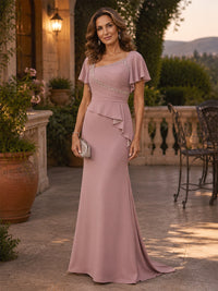Chiffon Sheath/Column Asymmetric Neck Floor-Length Mother of the Bride & Groom Dresses with Ruched Waist