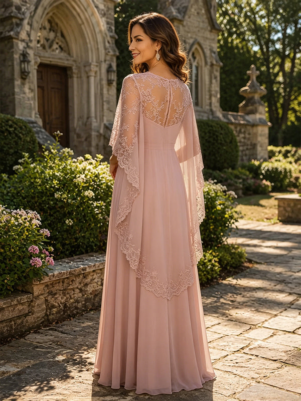 Chiffon A-Line/Princess Scoop Neck Floor-Length Mother of the Bride & Groom Dresses with Pleats