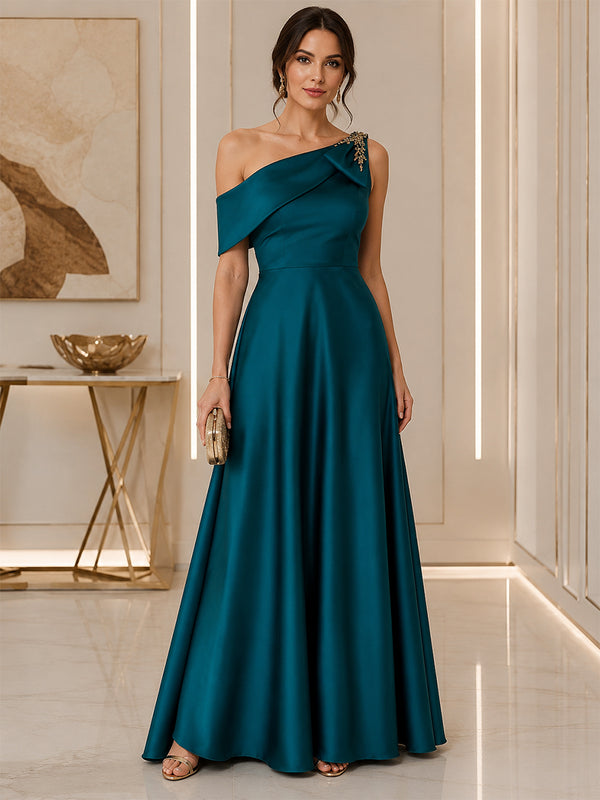 Satin A-Line/Princess Off Shoulder Floor-Length Mother of the Bride & Groom Dresses for Women