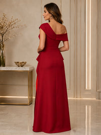 Satin Sheath/Column Off Shoulder Floor-Length Mother of the Bride & Groom Dresses with Ruched Waist