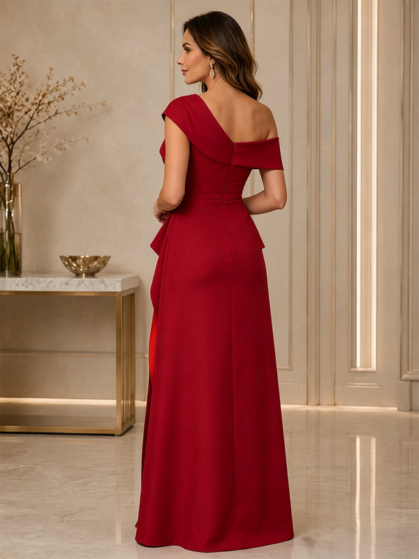 Satin Sheath/Column Off Shoulder Floor-Length Mother of the Bride & Groom Dresses with Ruched Waist
