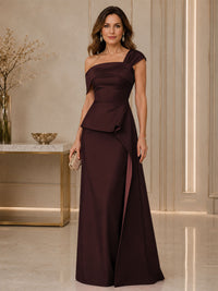 Satin Sheath/Column Off Shoulder Floor-Length Mother of the Bride & Groom Dresses with Ruched Waist