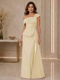 Satin Sheath/Column Off Shoulder Floor-Length Mother of the Bride & Groom Dresses with Ruched Waist