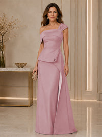 Satin Sheath/Column Off Shoulder Floor-Length Mother of the Bride & Groom Dresses with Ruched Waist