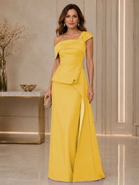 Satin Sheath/Column Off Shoulder Floor-Length Mother of the Bride & Groom Dresses with Ruched Waist
