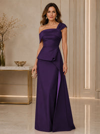 Satin Sheath/Column Off Shoulder Floor-Length Mother of the Bride & Groom Dresses with Ruched Waist