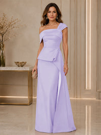 Satin Sheath/Column Off Shoulder Floor-Length Mother of the Bride & Groom Dresses with Ruched Waist