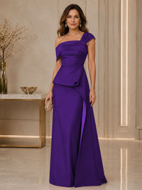 Satin Sheath/Column Off Shoulder Floor-Length Mother of the Bride & Groom Dresses with Ruched Waist