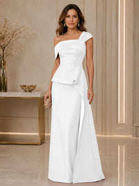 Satin Sheath/Column Off Shoulder Floor-Length Mother of the Bride & Groom Dresses with Ruched Waist