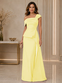 Satin Sheath/Column Off Shoulder Floor-Length Mother of the Bride & Groom Dresses with Ruched Waist