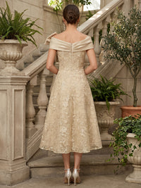 Lace A-Line/Princess Off Shoulder Tea-Length Mother of the Bride & Groom Dresses with Bow
