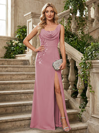 Chiffon A-Line/Princess Cowl Neck Floor-Length Mother of the Bride & Groom Dresses with Slit