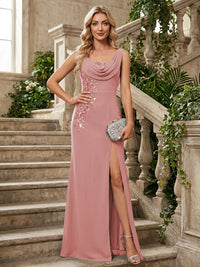 Chiffon A-Line/Princess Cowl Neck Floor-Length Mother of the Bride & Groom Dresses with Slit