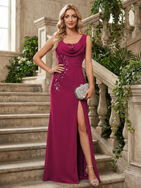 Chiffon A-Line/Princess Cowl Neck Floor-Length Mother of the Bride & Groom Dresses with Slit