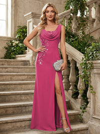 Chiffon A-Line/Princess Cowl Neck Floor-Length Mother of the Bride & Groom Dresses with Slit