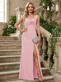 Chiffon A-Line/Princess Cowl Neck Floor-Length Mother of the Bride & Groom Dresses with Slit
