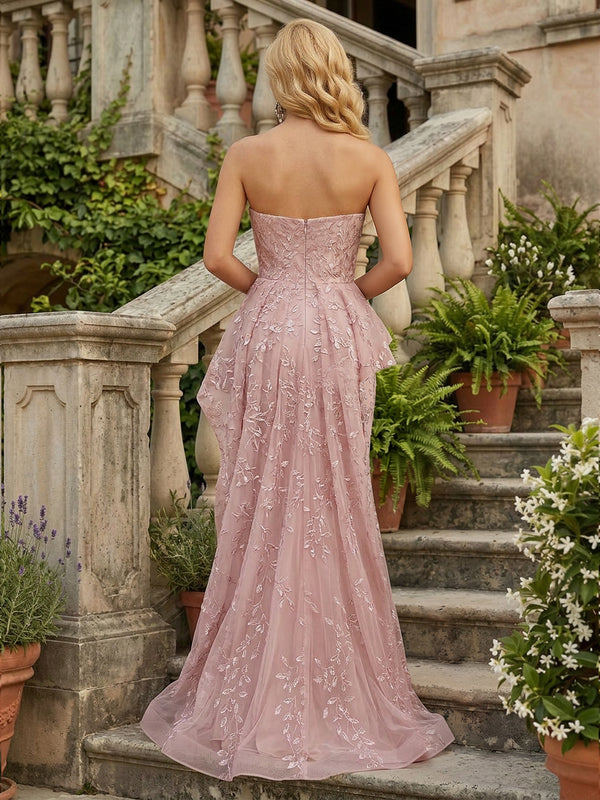 Tulle Sheath/Column Strapless Floor-Length Mother of the Bride & Groom Dresses with Sweep Train