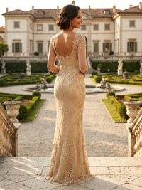 Lace Appliques Sheath/Column Scoop Neck Floor-Length Mother of the Bride & Groom Dresses for Women