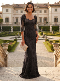 Lace Appliques Sheath/Column Scoop Neck Floor-Length Mother of the Bride & Groom Dresses for Women