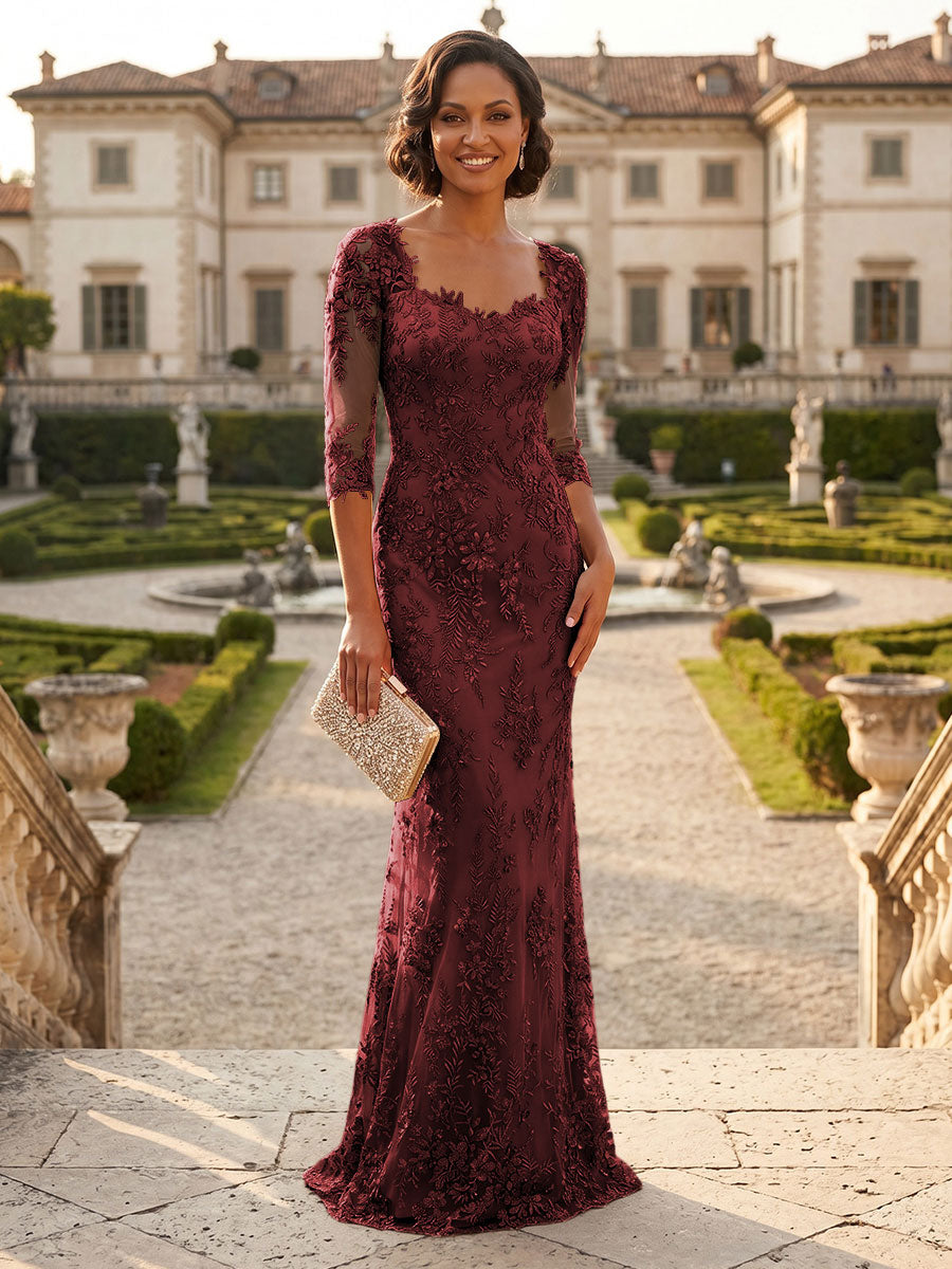 Lace Appliques Sheath/Column Scoop Neck Floor-Length Mother of the Bride & Groom Dresses for Women