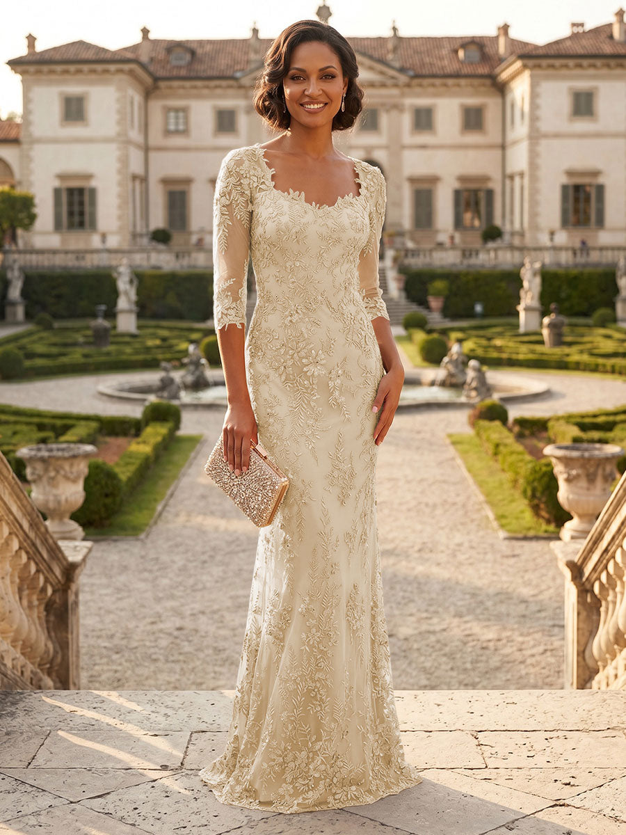 Lace Appliques Sheath/Column Scoop Neck Floor-Length Mother of the Bride & Groom Dresses for Women