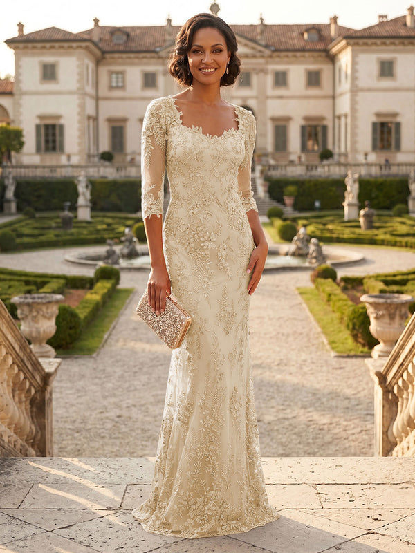 Lace Appliques Sheath/Column Scoop Neck Floor-Length Mother of the Bride & Groom Dresses for Women