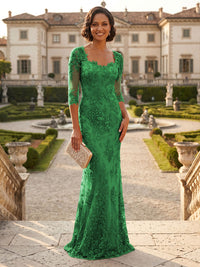 Lace Appliques Sheath/Column Scoop Neck Floor-Length Mother of the Bride & Groom Dresses for Women