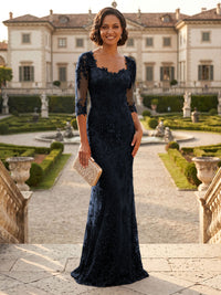 Lace Appliques Sheath/Column Scoop Neck Floor-Length Mother of the Bride & Groom Dresses for Women
