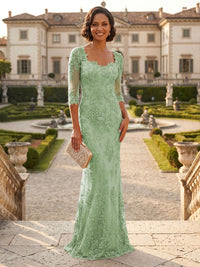 Lace Appliques Sheath/Column Scoop Neck Floor-Length Mother of the Bride & Groom Dresses for Women