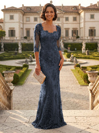 Lace Appliques Sheath/Column Scoop Neck Floor-Length Mother of the Bride & Groom Dresses for Women