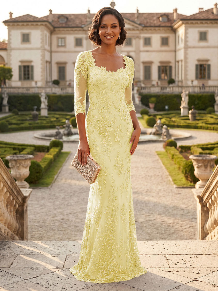 Lace Appliques Sheath/Column Scoop Neck Floor-Length Mother of the Bride & Groom Dresses for Women
