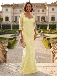 Lace Appliques Sheath/Column Scoop Neck Floor-Length Mother of the Bride & Groom Dresses for Women