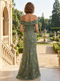 Lace Embroidery Sheath/Column Off Shoulder Floor-Length Mother of the Bride & Groom Dresses for Women