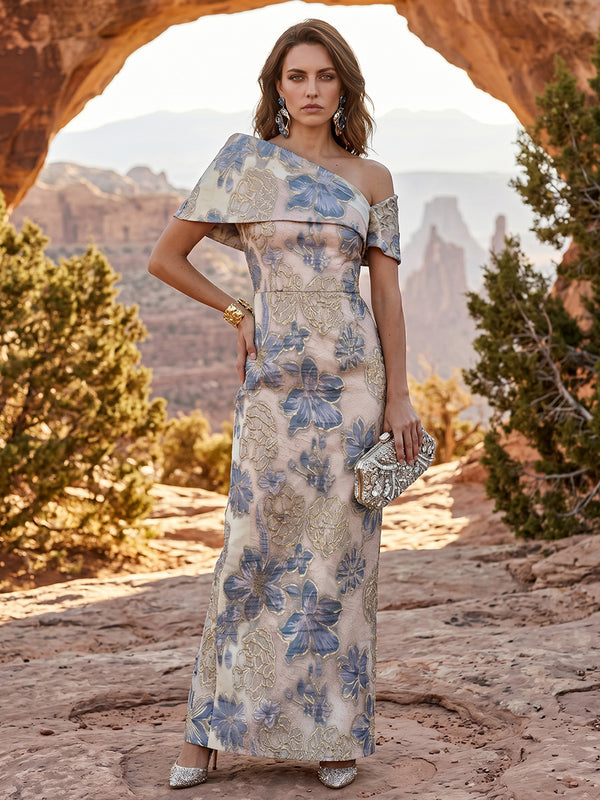 Jacquard Sheath/Column Off Shoulder Floor-Length Mother of the Bride & Groom Dresses for Women