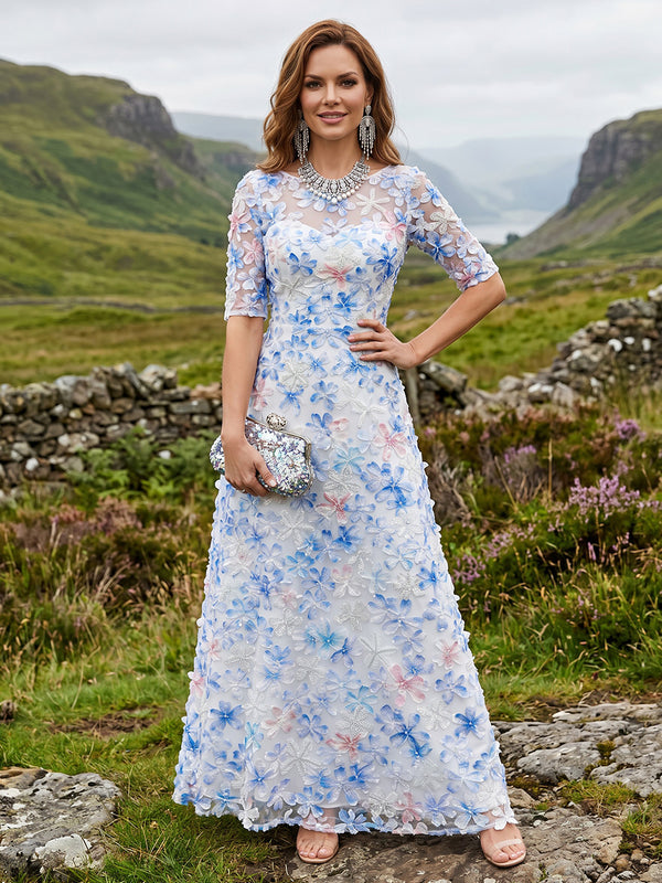 Lace Appliques A-Line/Princess Scoop Neck Floor-Length Mother of the Bride & Groom Dresses for Women