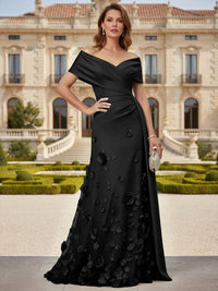 Tulle A-Line/Princess Off Shoulder Floor-Length Mother of the Bride & Groom Dresses with 3D Flowers