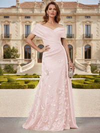 Tulle A-Line/Princess Off Shoulder Floor-Length Mother of the Bride & Groom Dresses with 3D Flowers