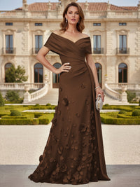 Tulle A-Line/Princess Off Shoulder Floor-Length Mother of the Bride & Groom Dresses with 3D Flowers