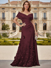 Tulle A-Line/Princess Off Shoulder Floor-Length Mother of the Bride & Groom Dresses with 3D Flowers