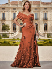 Tulle A-Line/Princess Off Shoulder Floor-Length Mother of the Bride & Groom Dresses with 3D Flowers