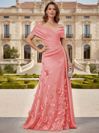 Tulle A-Line/Princess Off Shoulder Floor-Length Mother of the Bride & Groom Dresses with 3D Flowers