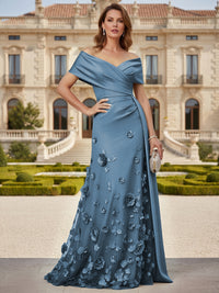 Tulle A-Line/Princess Off Shoulder Floor-Length Mother of the Bride & Groom Dresses with 3D Flowers