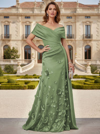 Tulle A-Line/Princess Off Shoulder Floor-Length Mother of the Bride & Groom Dresses with 3D Flowers