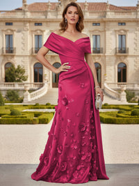 Tulle A-Line/Princess Off Shoulder Floor-Length Mother of the Bride & Groom Dresses with 3D Flowers