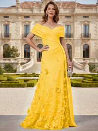 Tulle A-Line/Princess Off Shoulder Floor-Length Mother of the Bride & Groom Dresses with 3D Flowers