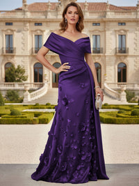 Tulle A-Line/Princess Off Shoulder Floor-Length Mother of the Bride & Groom Dresses with 3D Flowers