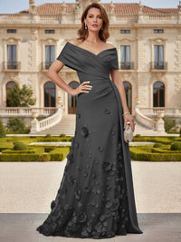 Tulle A-Line/Princess Off Shoulder Floor-Length Mother of the Bride & Groom Dresses with 3D Flowers
