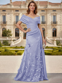 Tulle A-Line/Princess Off Shoulder Floor-Length Mother of the Bride & Groom Dresses with 3D Flowers