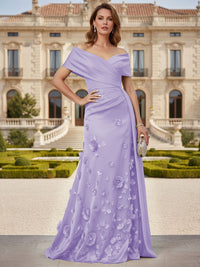 Tulle A-Line/Princess Off Shoulder Floor-Length Mother of the Bride & Groom Dresses with 3D Flowers
