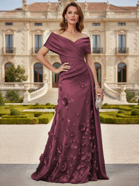 Tulle A-Line/Princess Off Shoulder Floor-Length Mother of the Bride & Groom Dresses with 3D Flowers